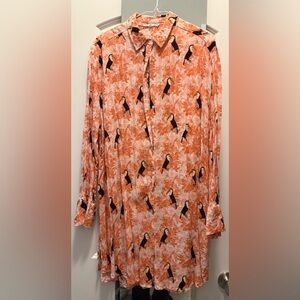 Janet Delancey Orange and Black Toucan Print Blouse